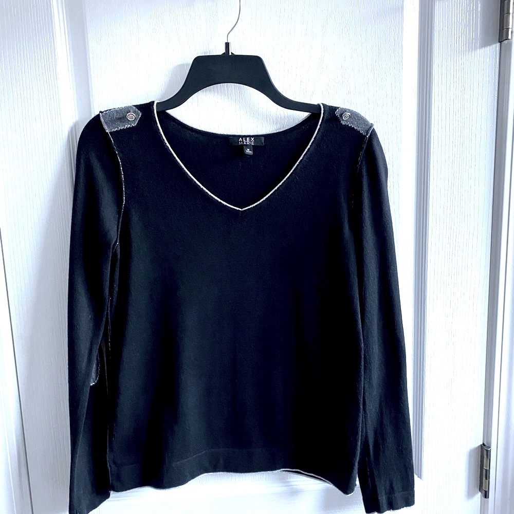 Alex Marie Sweater Black with Silver Long Sleeve Lightweight, Size M